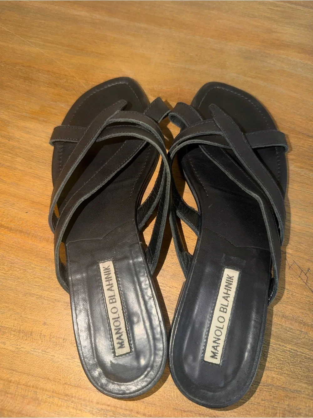 Manolo Blahnik Black Cross-Strap Slide Sandals